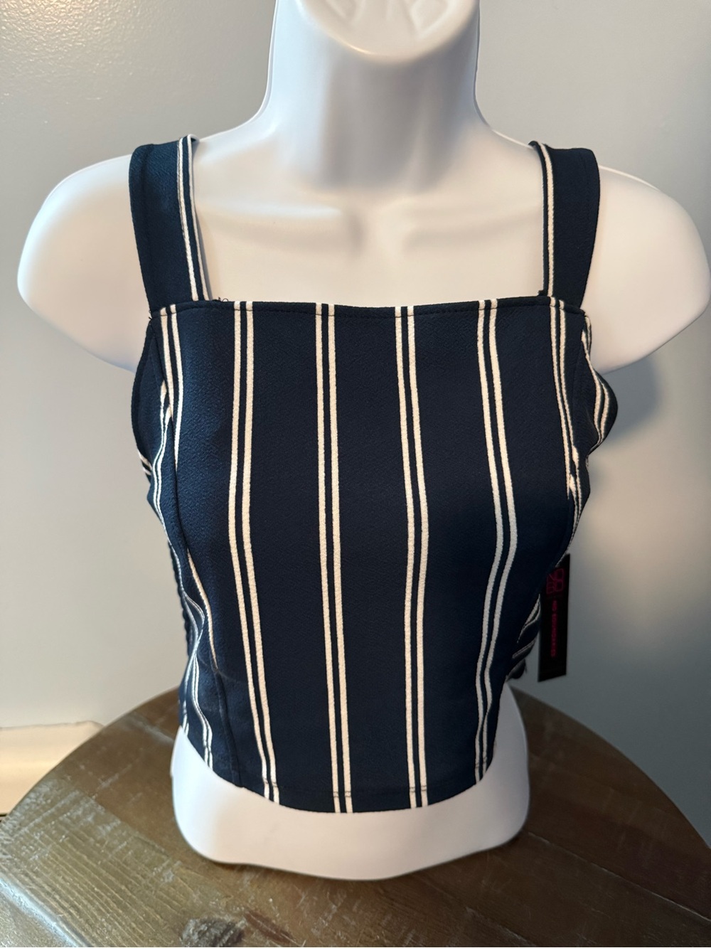 Striped Navy Square-Neck Crop Top